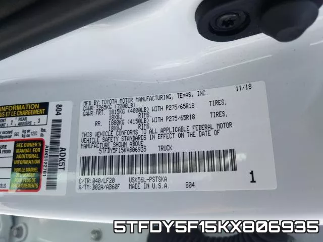 5TFDY5F15KX806935 фото 2