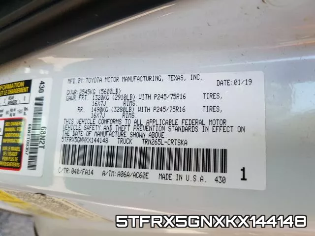 5TFRX5GNXKX144148 фото 2