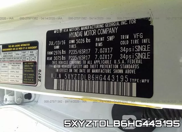 5XYZTDLB6HG443195 фото 10