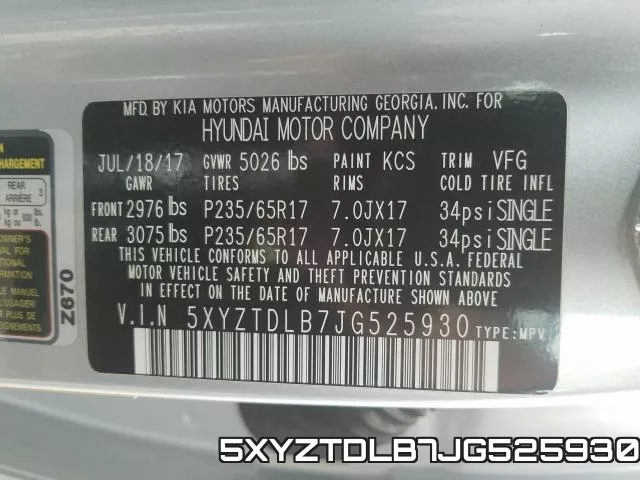 5XYZTDLB7JG525930 фото 2
