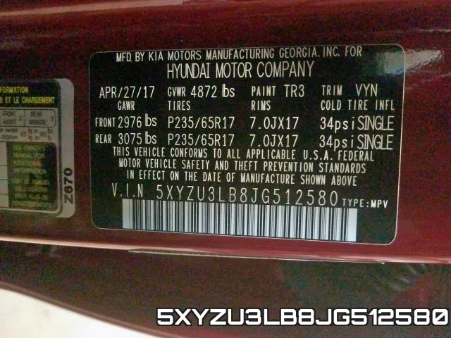 5XYZU3LB8JG512580 фото 2