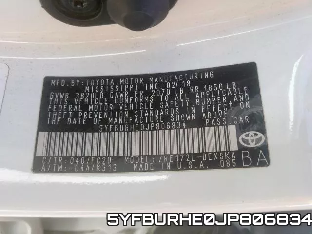 5YFBURHE0JP806834 фото 2