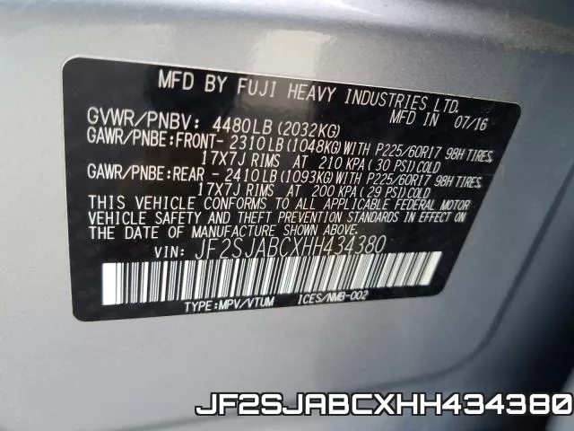 JF2SJABCXHH434380 фото 2
