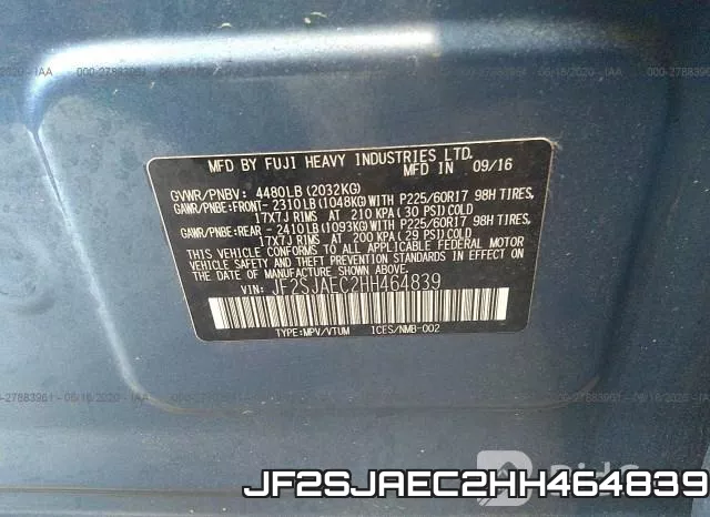 JF2SJAEC2HH464839 фото 10