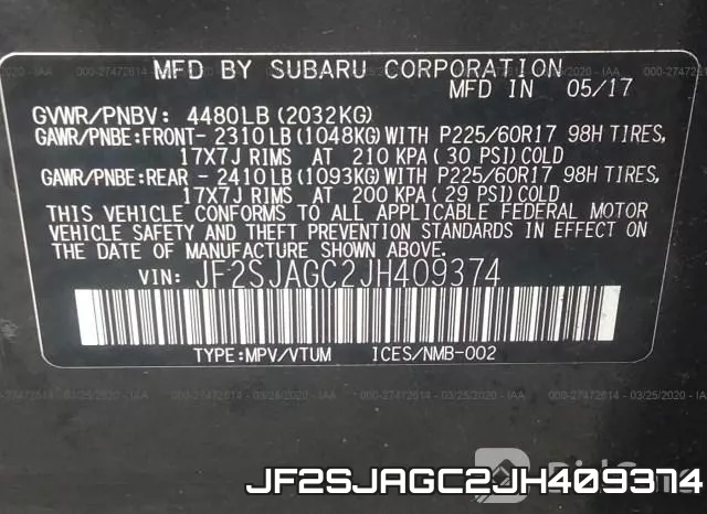 JF2SJAGC2JH409374 фото 10