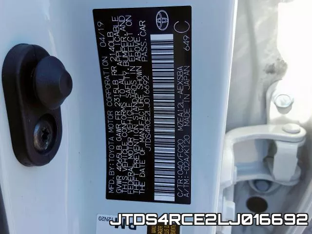 JTDS4RCE2LJ016692 фото 2