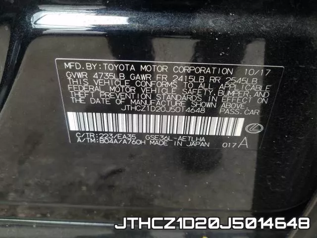 JTHCZ1D20J5014648 фото 2