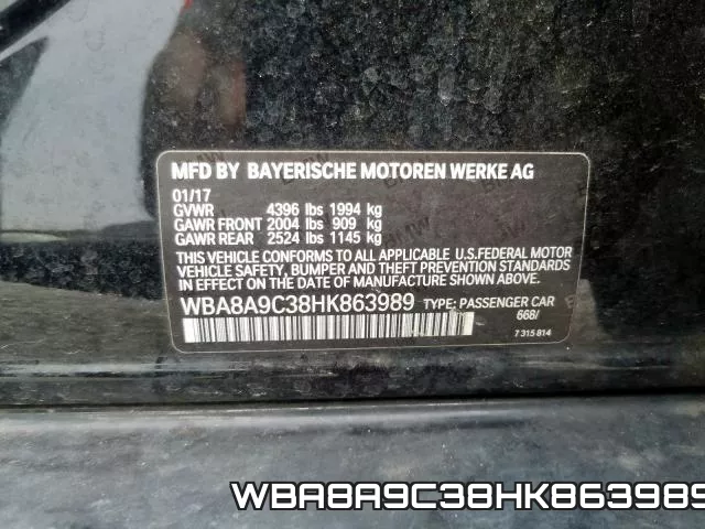 WBA8A9C38HK863989 фото 2