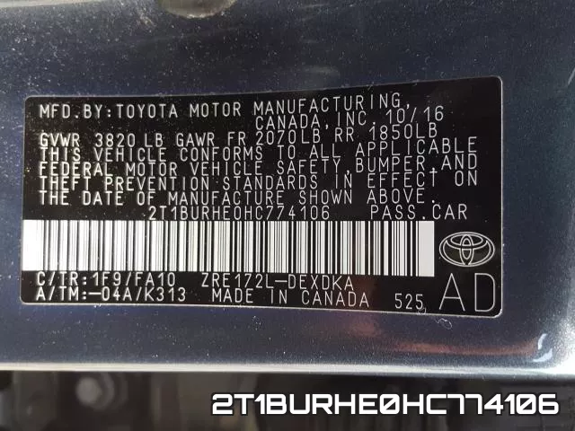 2T1BURHE0HC774106 фото 2