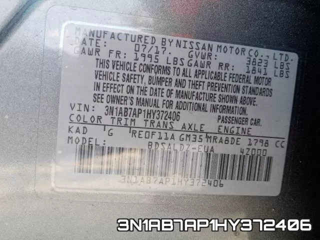 3N1AB7AP1HY372406 фото 2