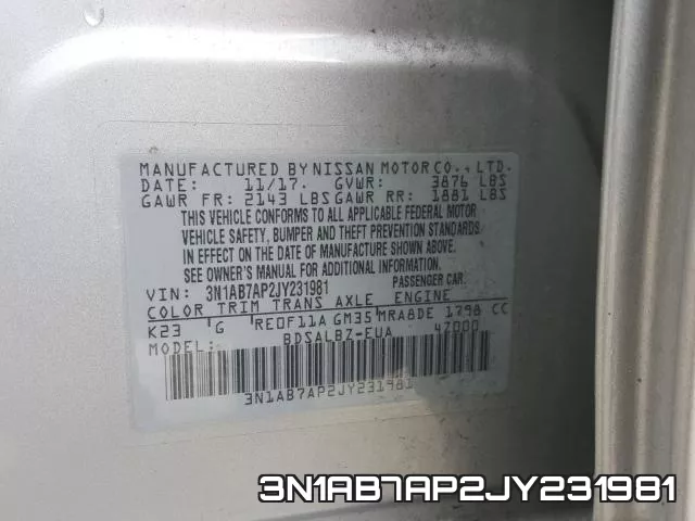 3N1AB7AP2JY231981 фото 2