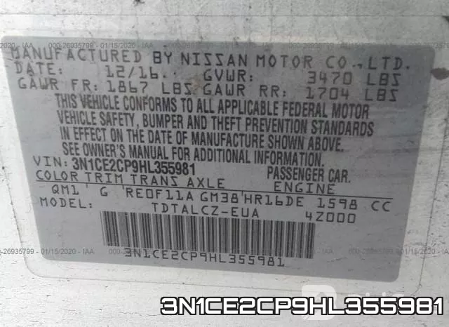 3N1CE2CP9HL355981 фото 10