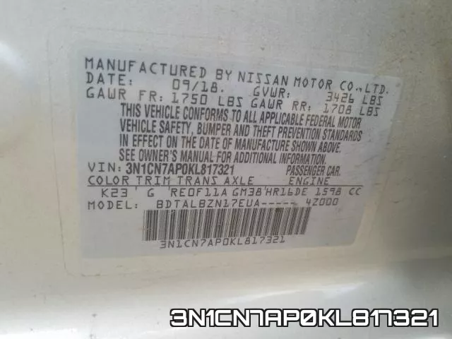 3N1CN7AP0KL817321 фото 2