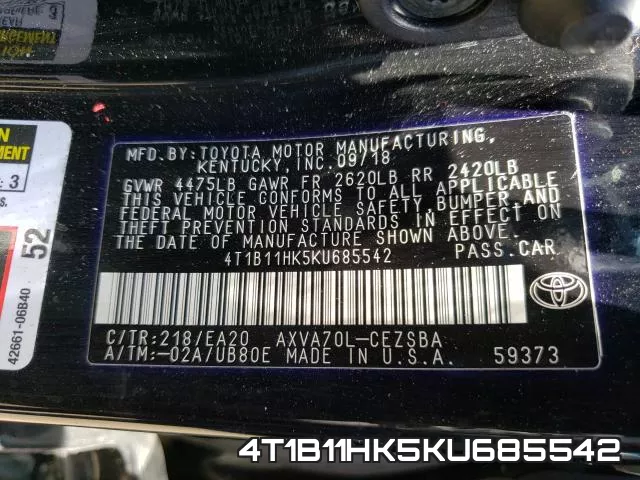 4T1B11HK5KU685542 фото 2