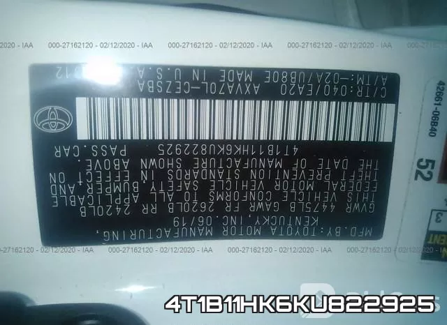 4T1B11HK6KU822925 фото 10