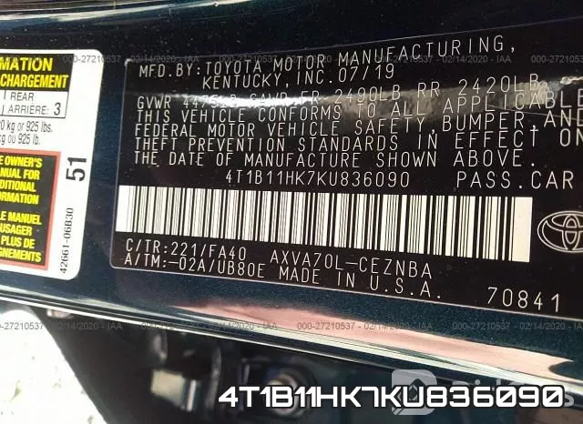 4T1B11HK7KU836090 фото 10