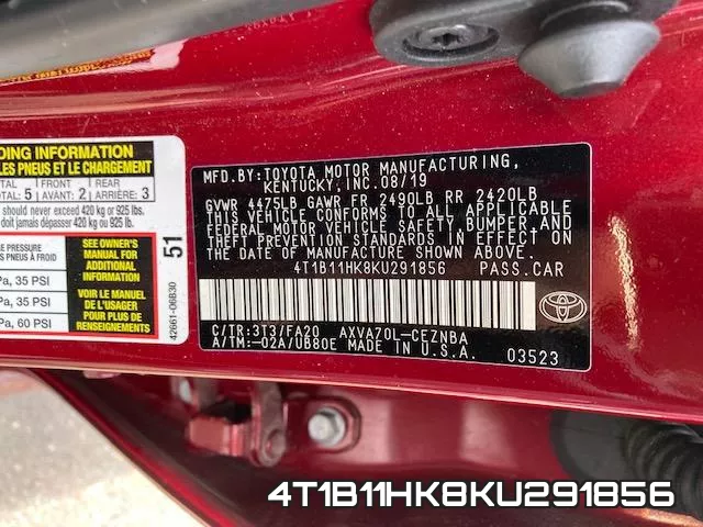 4T1B11HK8KU291856 фото 2