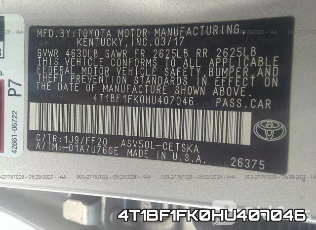 4T1BF1FK0HU407046 фото 10