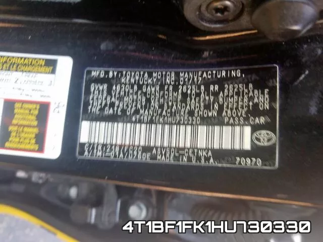4T1BF1FK1HU730330 фото 2