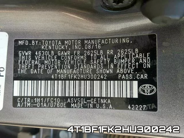 4T1BF1FK2HU300242 фото 2