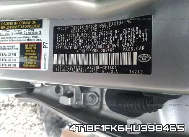 4T1BF1FK6HU398465 фото 10