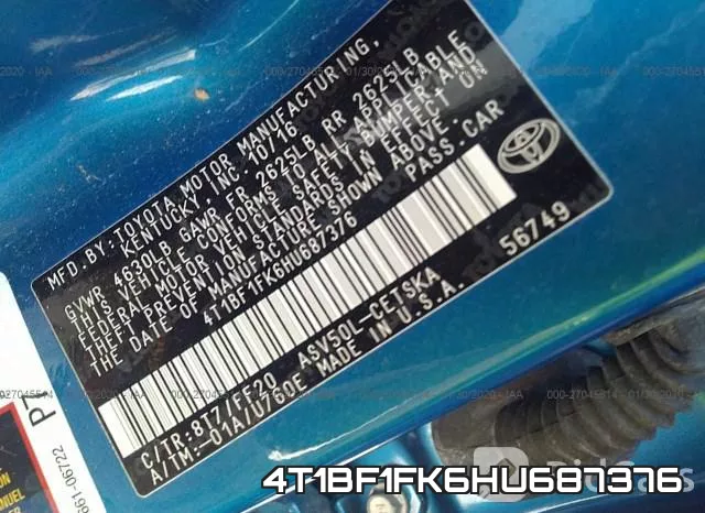 4T1BF1FK6HU687376 фото 10
