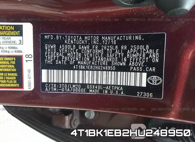 4T1BK1EB2HU248950 фото 10