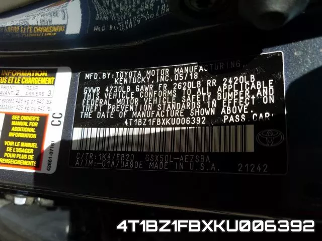 4T1BZ1FBXKU006392 фото 2