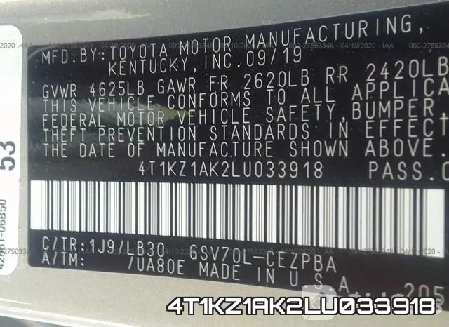 4T1KZ1AK2LU033918 фото 10
