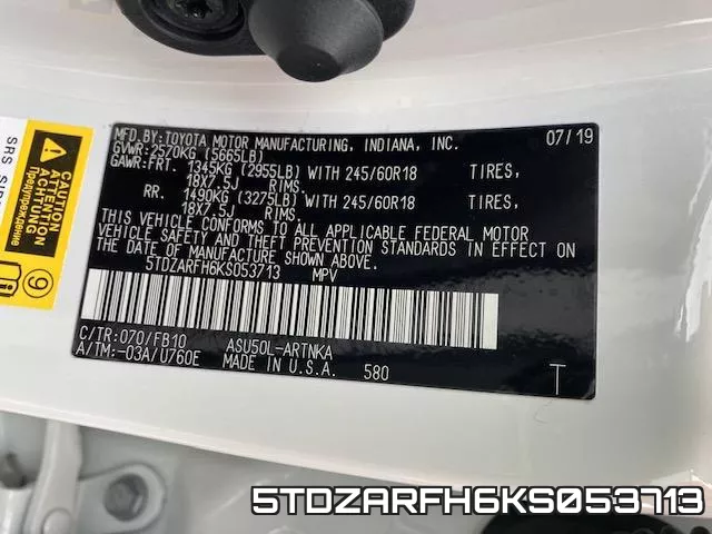 5TDZARFH6KS053713 фото 2