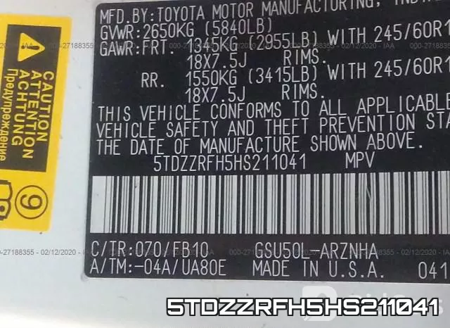 5TDZZRFH5HS211041 фото 10