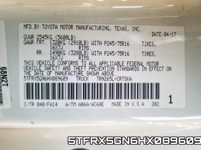 5TFRX5GN6HX089609 фото 2