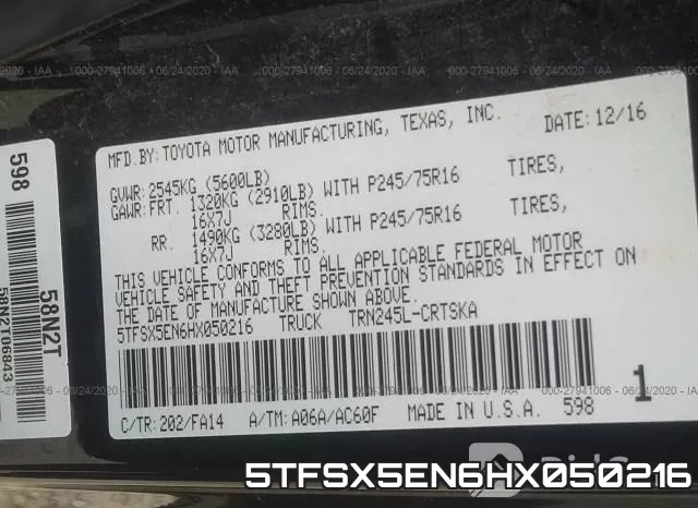 5TFSX5EN6HX050216 фото 10