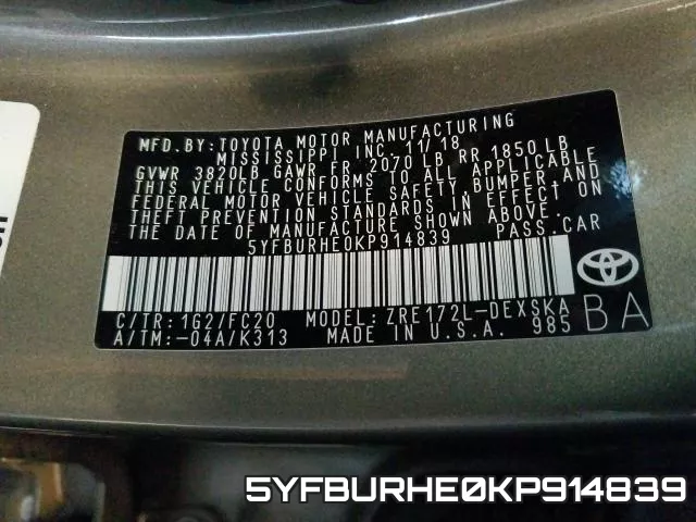 5YFBURHE0KP914839 фото 2