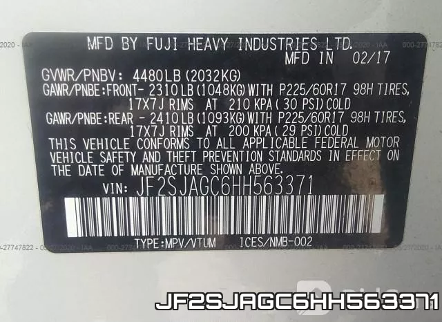 JF2SJAGC6HH563371 фото 10