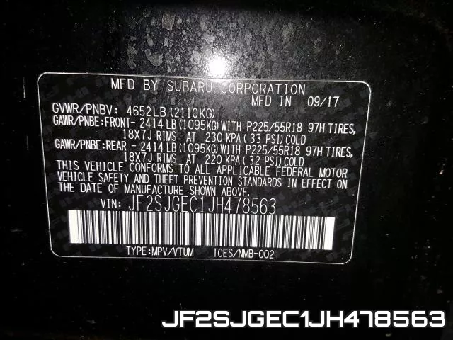 JF2SJGEC1JH478563 фото 2