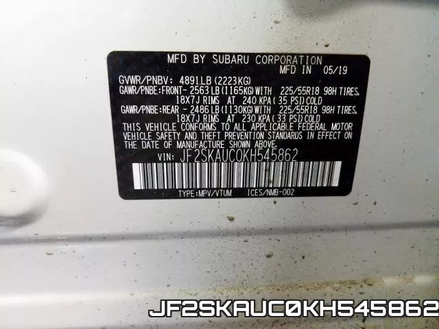 JF2SKAUC0KH545862 фото 2