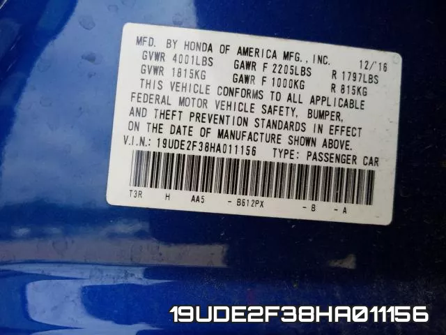 19UDE2F38HA011156 фото 2