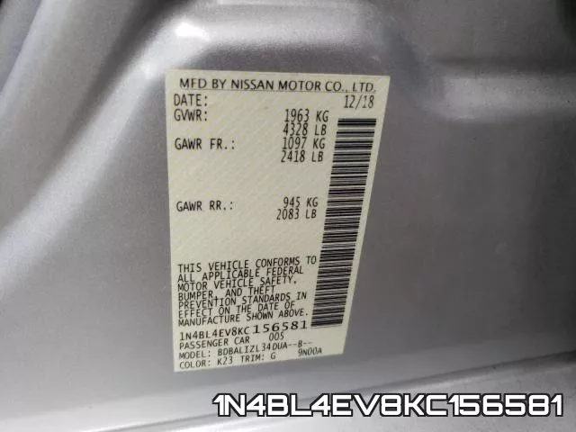 1N4BL4EV8KC156581 фото 2