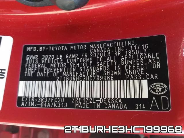 2T1BURHE3HC799968 фото 2