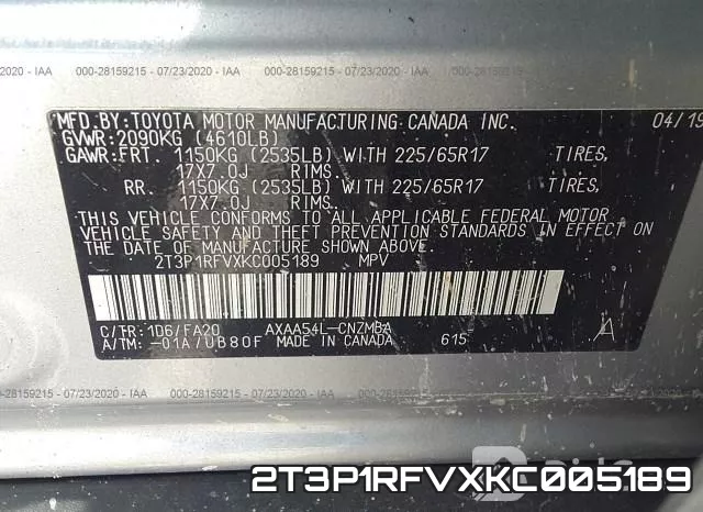 2T3P1RFVXKC005189 фото 10