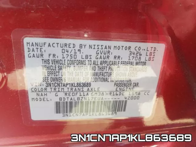 3N1CN7AP1KL863689 фото 2