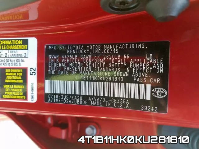 4T1B11HK0KU281810 фото 2