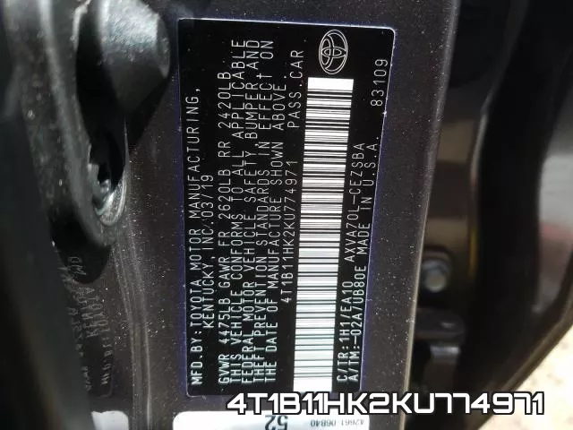 4T1B11HK2KU774971 фото 2