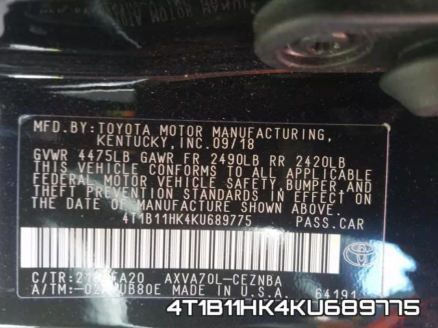 4T1B11HK4KU689775 фото 2