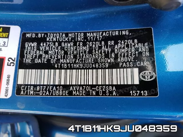 4T1B11HK9JU048359 фото 2