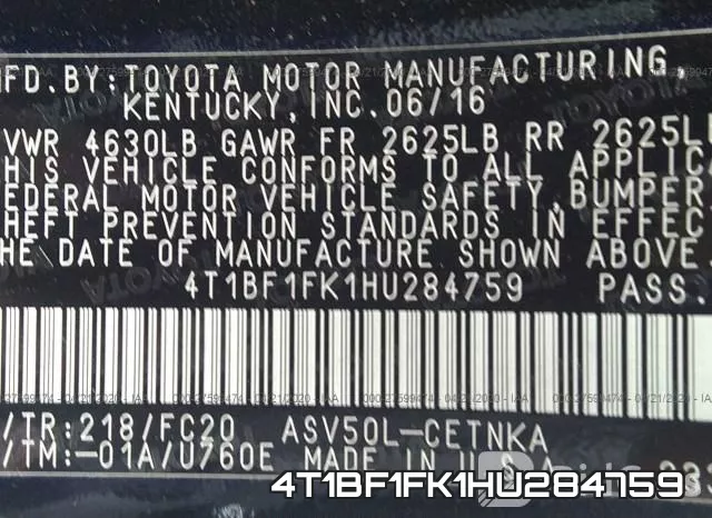 4T1BF1FK1HU284759 фото 10