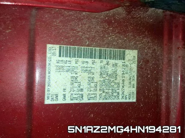 5N1AZ2MG4HN194281 фото 2