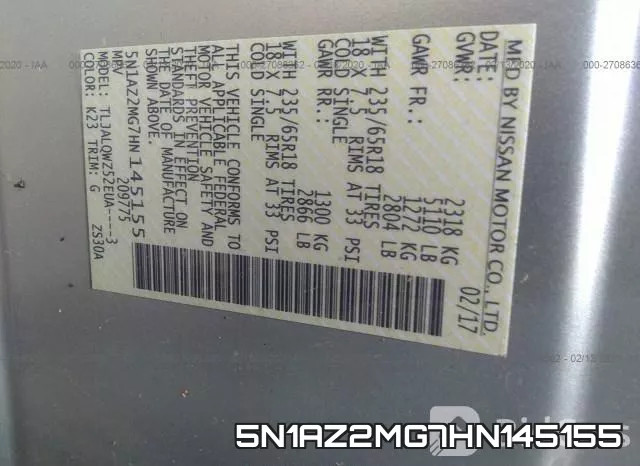 5N1AZ2MG7HN145155 фото 10