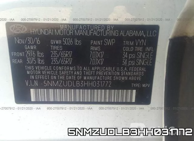 5NMZUDLB3HH031772 фото 10